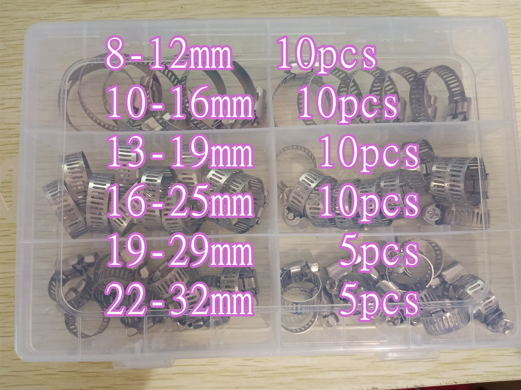 50 stks/doos Multi Size 8mm-32mm Rvs Hoepel Slangklem Rvs Set automotive leidingen clip Vaste tool
