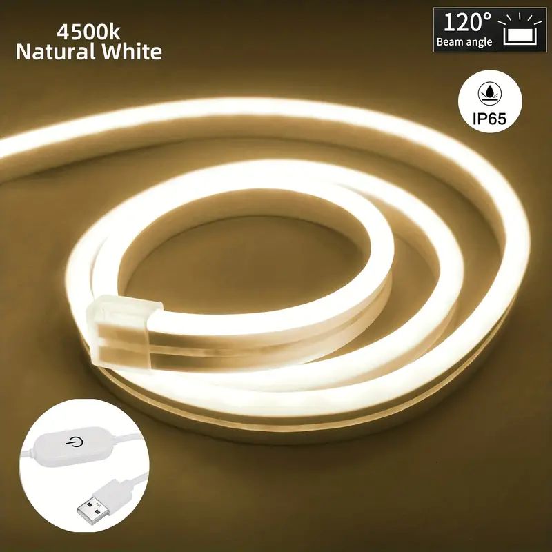 Tira de luces LED con Sensor táctil, letrero de neón de 5V, lámpara de neón impermeable regulable por USB, cinta Flexible de silicona, retroiluminación de dormitorio, decoración DIY: Luz natural / 4 m