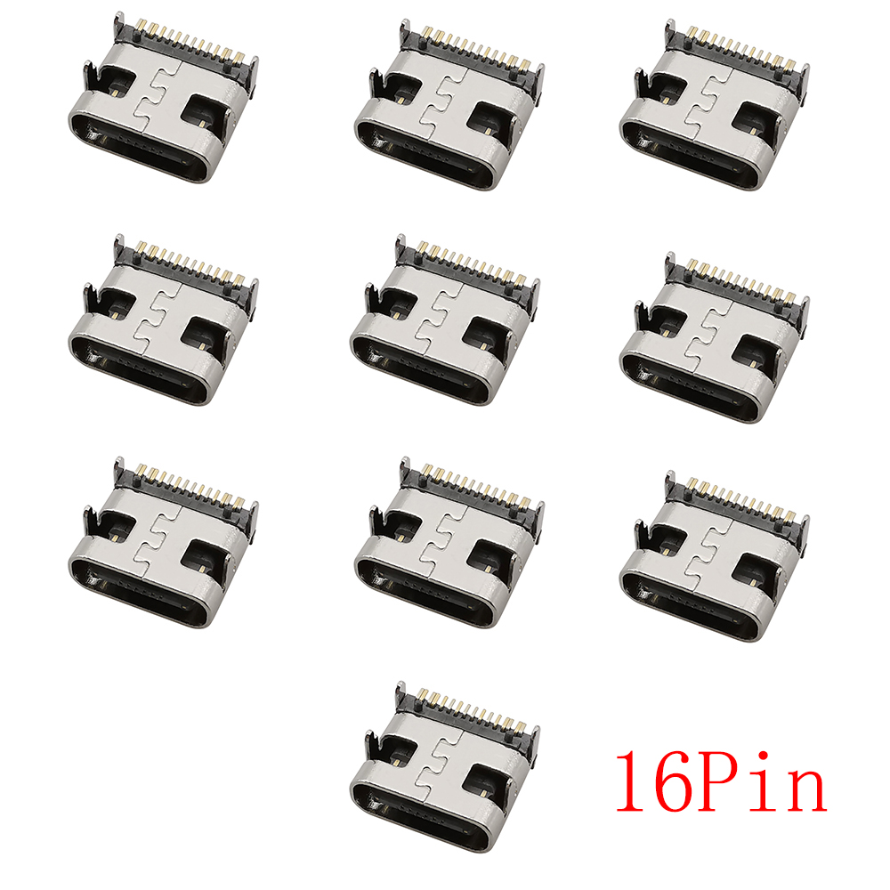 Connecteur USB Type C femelle, 2/6/16/24 broches, prise SMD SMT type-c, Port de chargement pour le soudage de PCB, adaptateur de réparation, bricolage, 10 pièces: Bleu