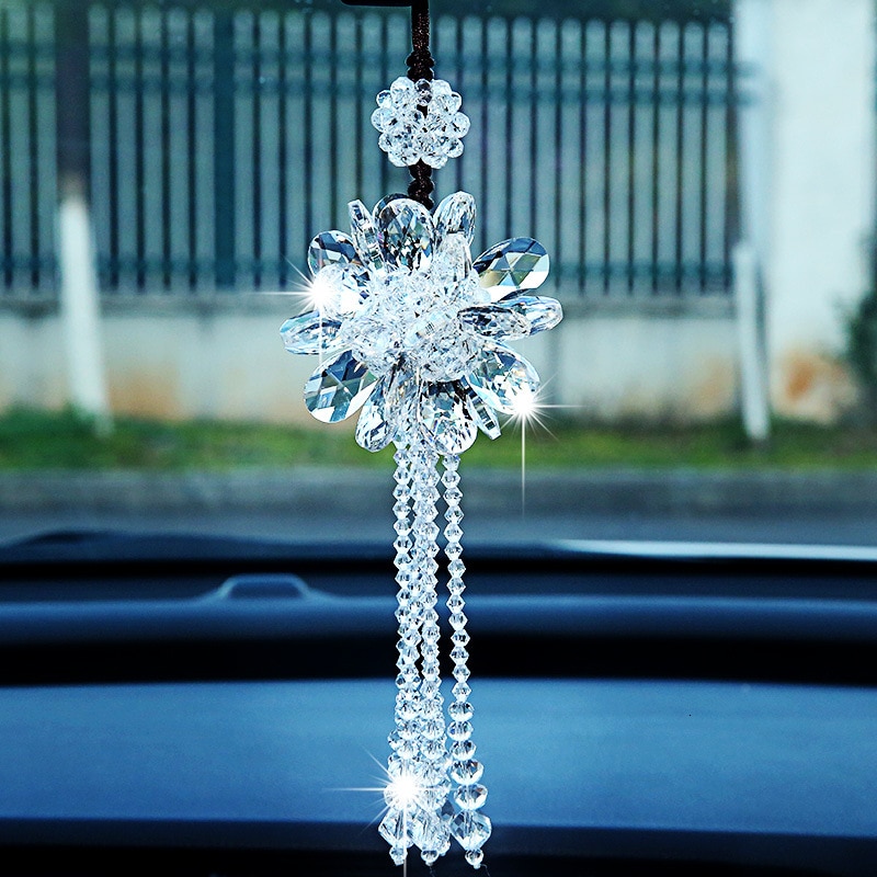 Pendentif de voiture Transparent cristal flocons de neige décoration Suspension ornements soleil receveur fleur suspendus garniture de noël: A Transparent 