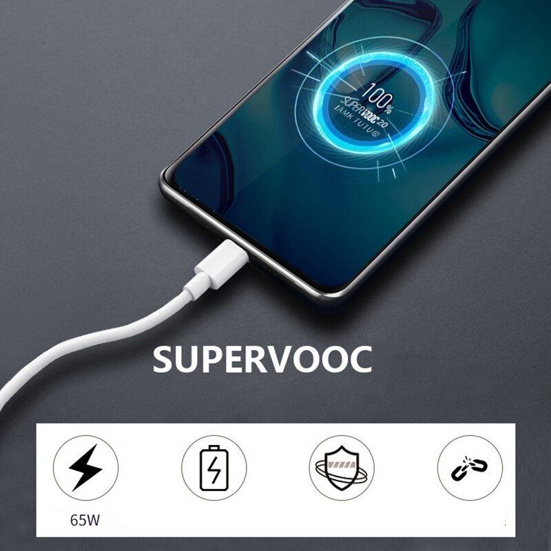baixin 65W Super VOOC USB C Cable 6.5A Fast Charging Type-C Cable for Oppo Realme X 5 6 X50 X3 X5 Pro X50m X50t Quick Charge 3.0