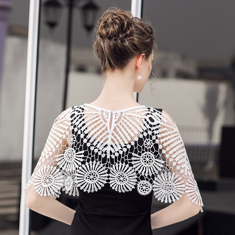 Veste en dentelle blanche et noire pour femme, tenue de mariée élégante, châle de soirée