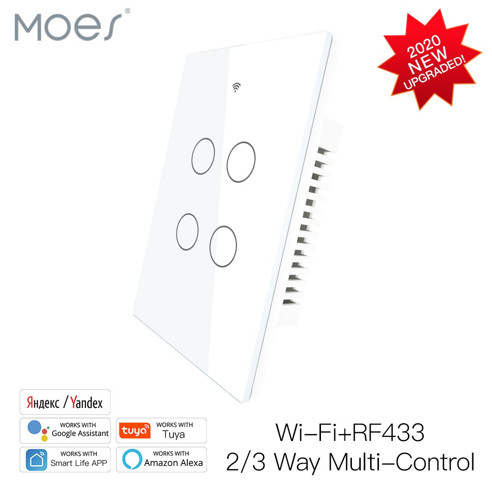 Moes-Panel de cristal inteligente para pared, con 4 entradas para pared Panel de cristal, compatible con Smart Life, Tuya, Alexa y Google Home