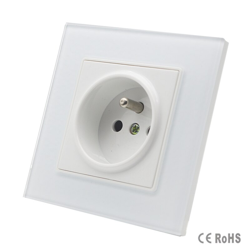 Outlet, Franse Standaard Stopcontact, GB-C7C1FR-1, White Crystal Glass Panel, AC 110 ~ 250 v 16A