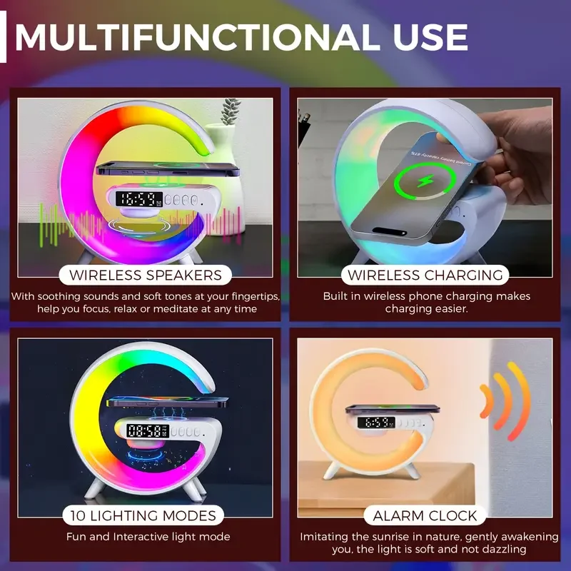 Bluetooth-högtalare atmosfärsljus trådlös laddare jul rgb natt väckning handsfree-samtal telefon snabbladdningsstation