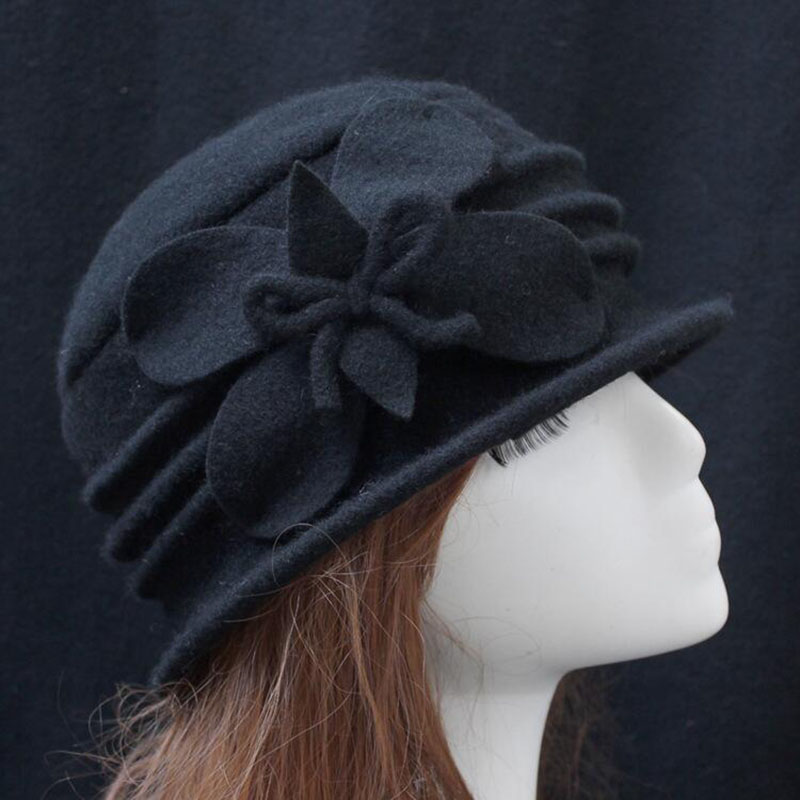Winter Vrouwen Hoeden Mutsen Cloche Dames 100% Wol Cap Emmer Bloemen Warm Hoeden voor Vrouwen Motorkap Femme Skullies Mutsen Vrouwelijke cap: 2