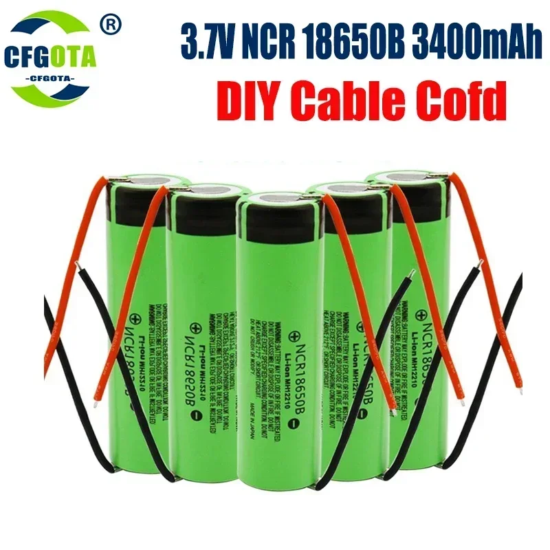 10 STÜCK 100 % Original 18650 Akku 3400 mAh 3,7 V Lithium-Akku NCR18650B Geeignet für Taschenlampenbatterie + DIY-Draht