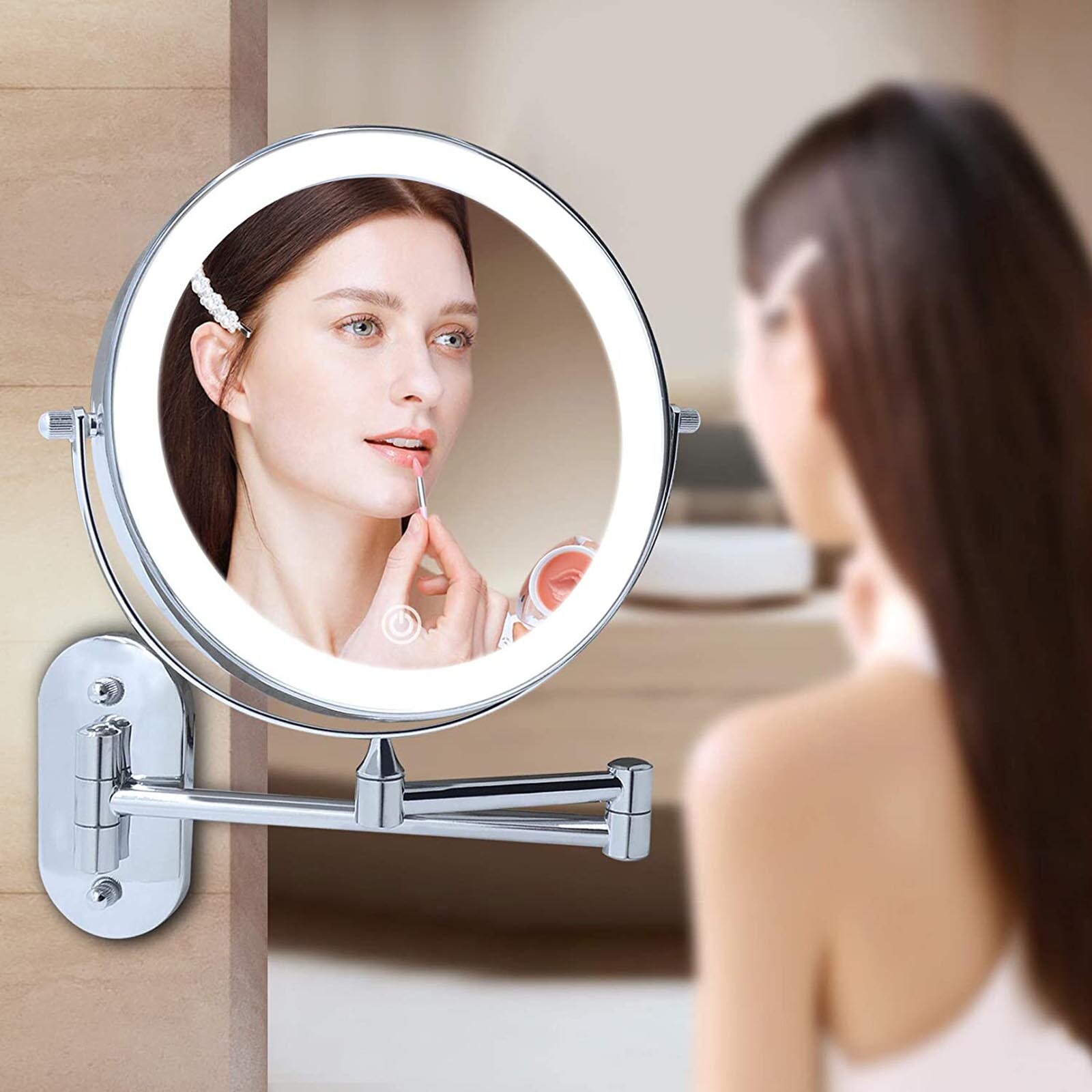 LED Wall Mounted 360° Swivel Mirror with 3 Lights and 1X 10X Magnification QW