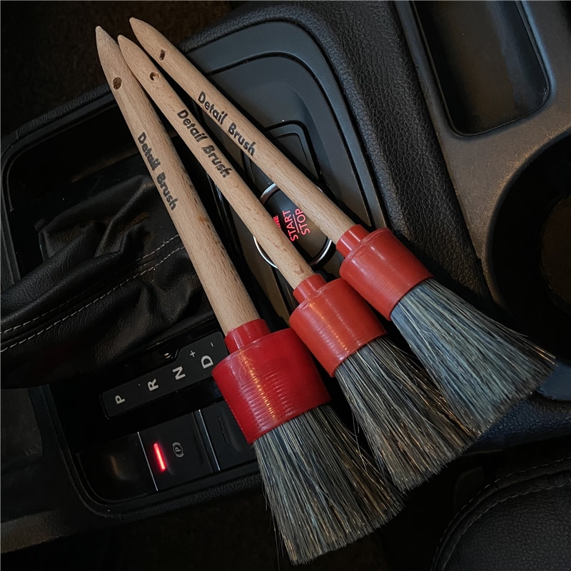Lucullan Color de la mezcla de cerdas de herramientas de limpieza de coche clásico mango de madera sólida detallado de coches cepillo accesorios para coche