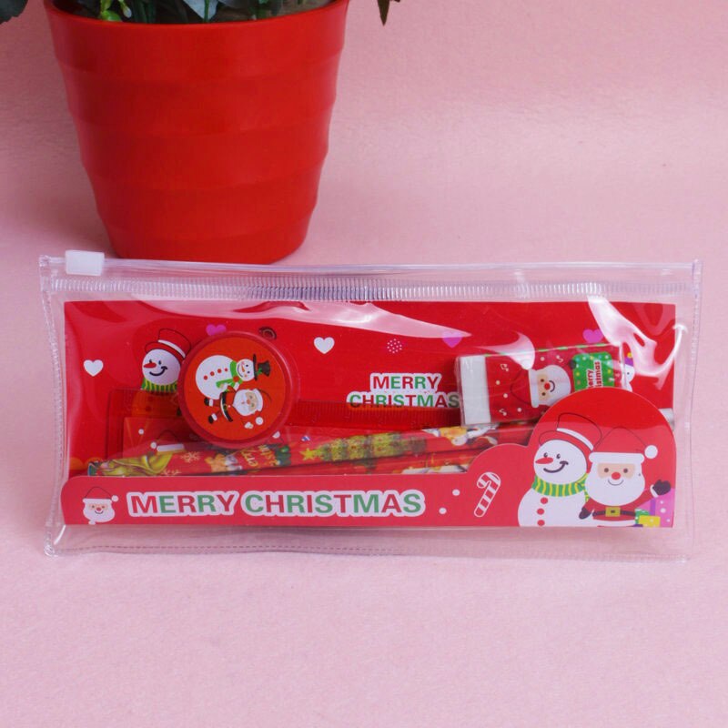 5Pcs/Pack Cute Christmas Stationery Set Pencil Case Sharpener Stationery Student School Office Supplies School Gir Boy