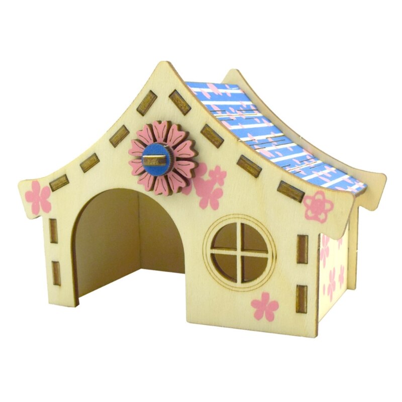 Hamster Hideout Wooden Hut Small Animals Double Layer Villa Rat Room House Cage: I