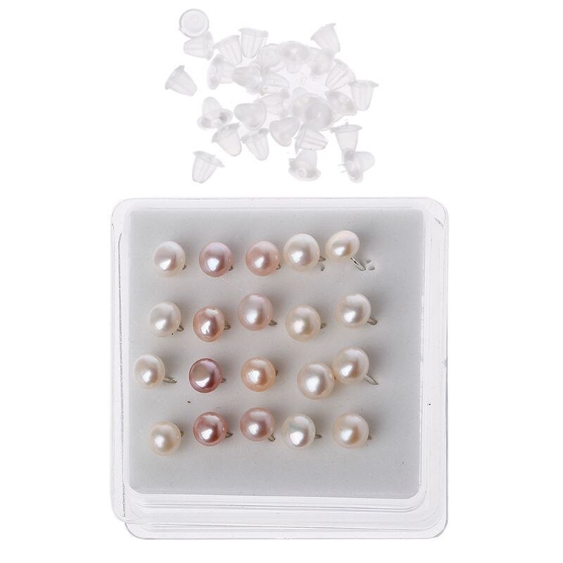 10 Pairs White Pink Black Color Natural Fresh Water Pearl Stud Earrings for Women 6MM Round Irregular Shape Pearly Earrings: B