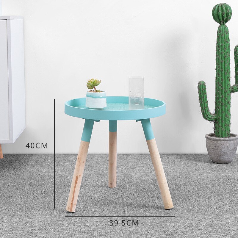 Nordisk moderne enkel rund stue te bord massivt træ sofabord dagligt multifunktionelt mini sofabord: Blå