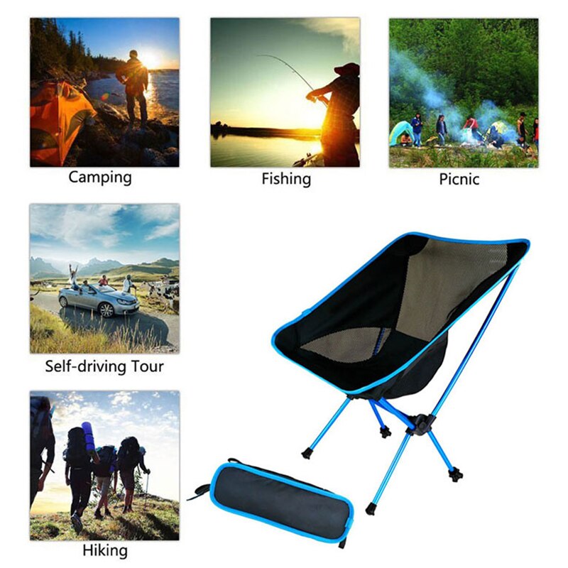 Ultralet foldbar campingstol bærbar strandvandring picnic sæde fiskeredskaber stol sammenfoldelig strandstol