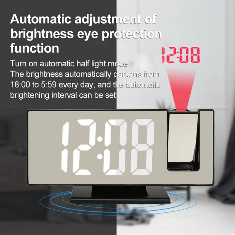 LED Mirror Alarm Clock Table Digital Ceiling Projector Alarm Clock USB Wake Up FM Radio Time Projector Bedroom Bedside Clock