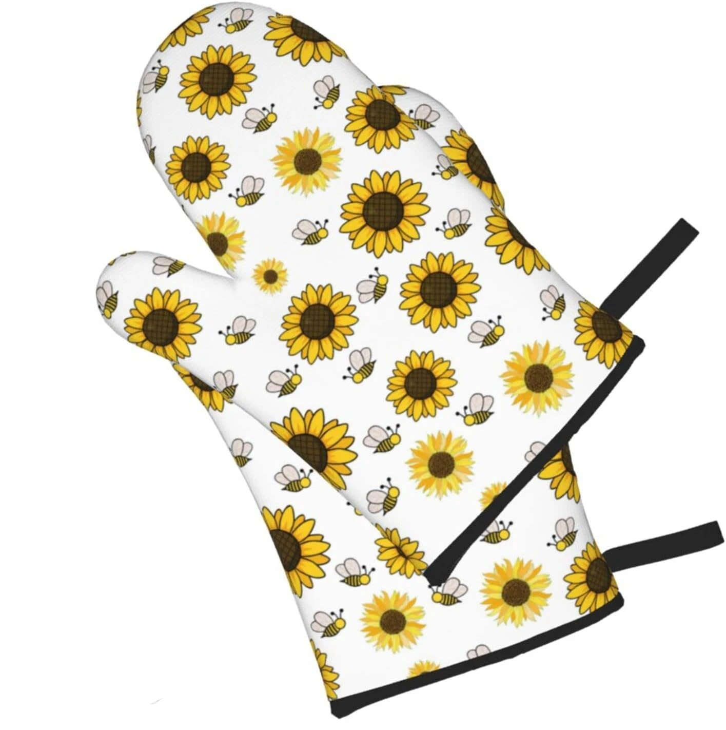 Manoplas para horno con estampado Floral de girasol amarillo, resistentes al calor, impermeables, con capa interior de algodón para cocinar y barbacoa, 2 uds.: YELLOW