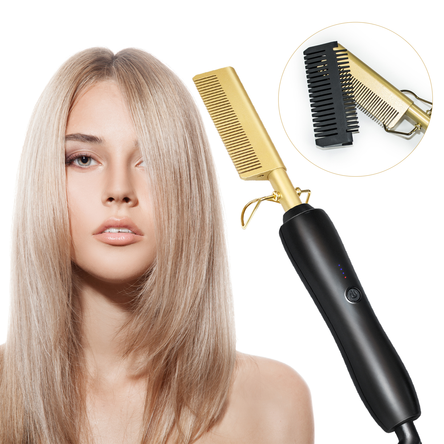 Plattång elektriskt hår locktång kam hårrullare uträtning styler korrugering titanlegering plattborste