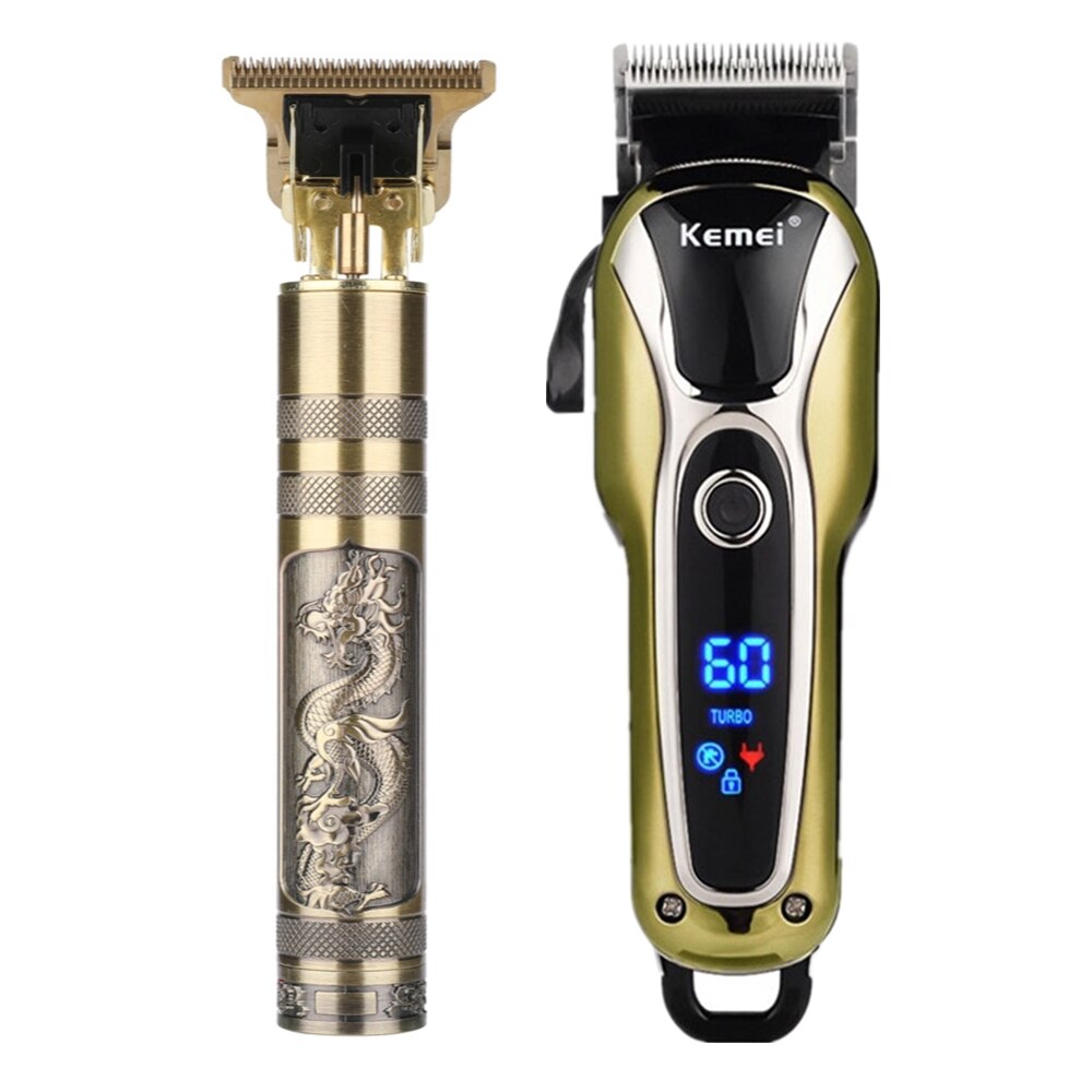 Professionele Tondeuse Mannen Kapper Oplaadbare Lcd T Blade Snijmachine Baard Trimmer Elektrische Scheerapparaat Cordless Haar Snijder: 2Pcs Set 3 / eu stekker