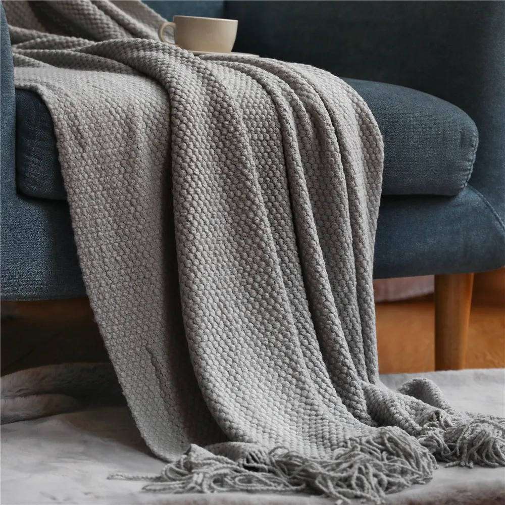 Tekstilby hjem dekorativt tykt strikket teppe mais korn vaffel preget vinter varmt dusker kaste sengeteppe 130 x 240cm: 100 x 150cm / Lysegrå