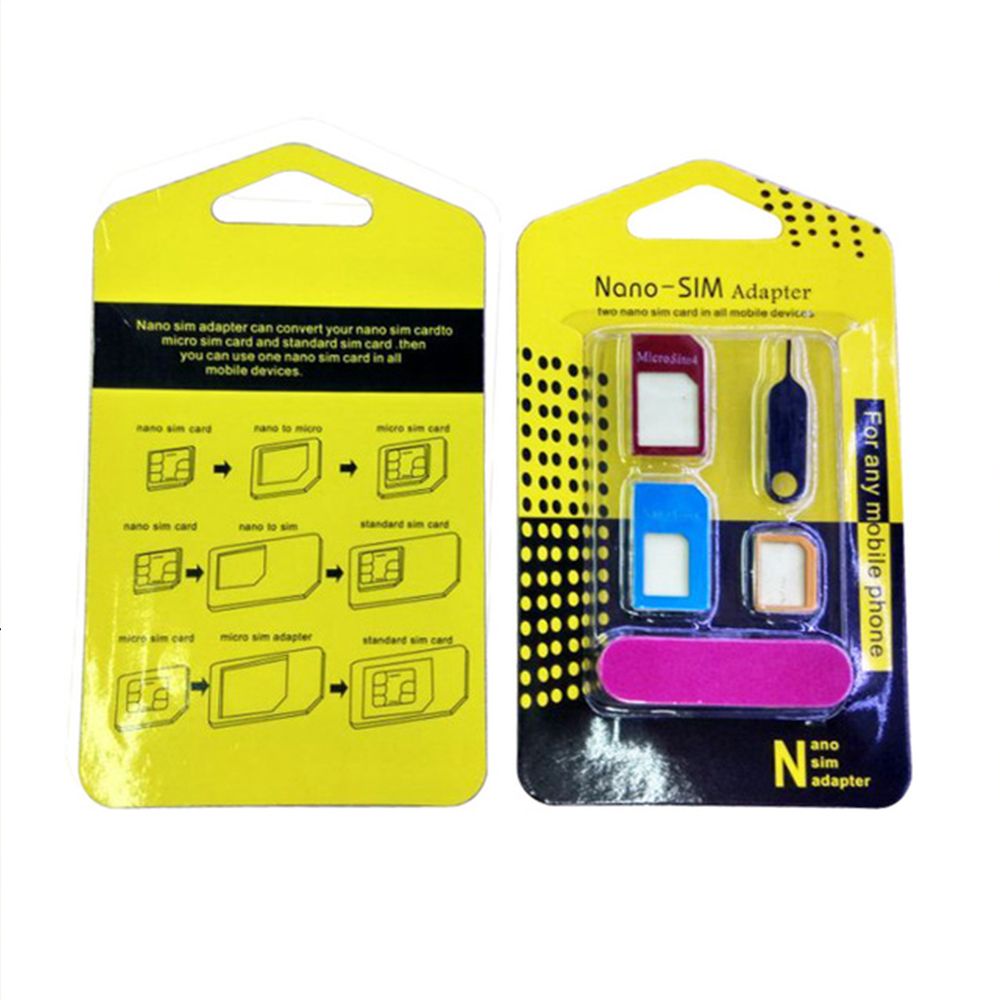 5 in 1 Nano Sim Card Adapters + Regular & Micro Sim + Standard SIM Card & Tools For iPhone 4 4S 5 5c 5s 6 6s Retail Box