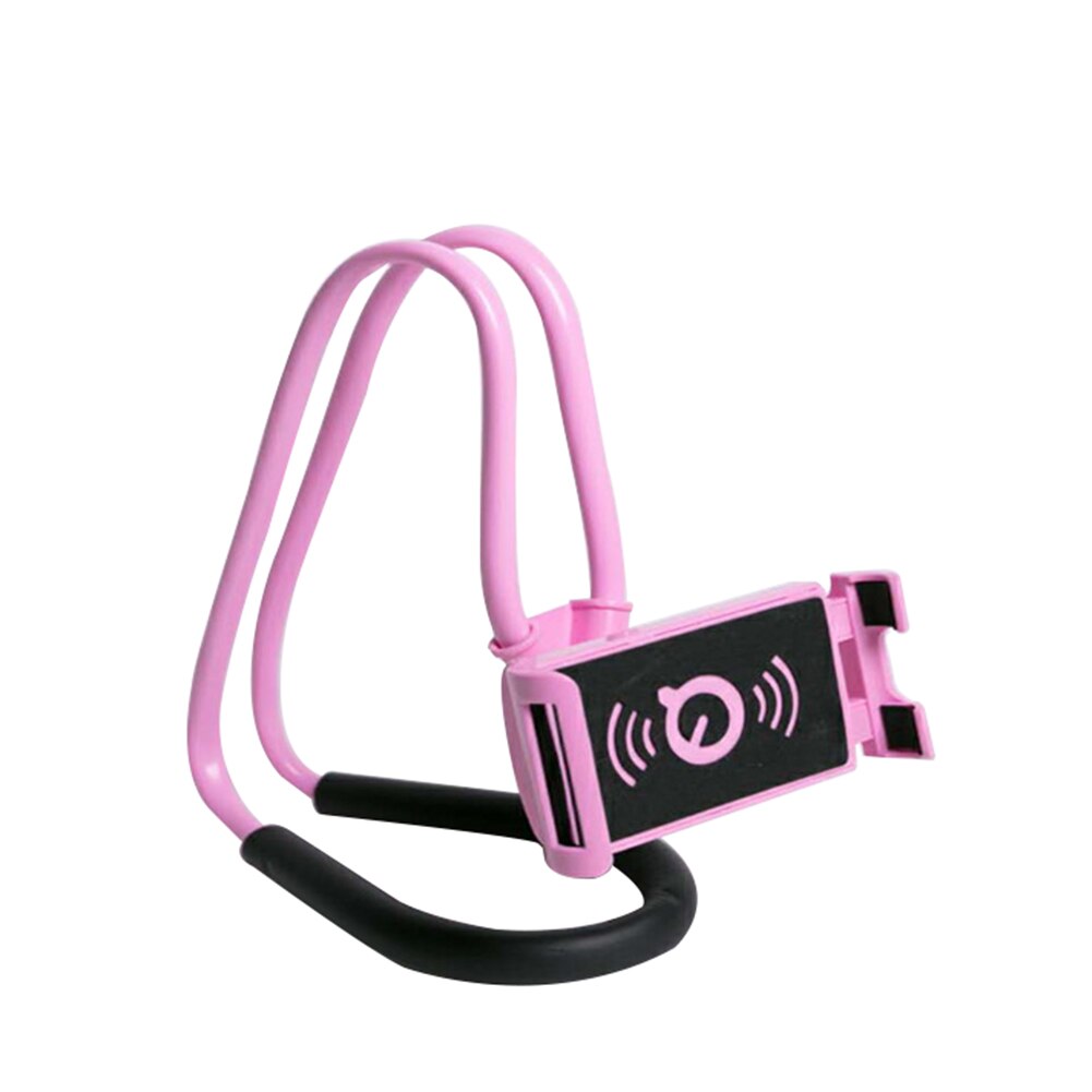 Flexible lazy neck stand phone holder with pendant neck and Halter with mobile phone holder and necklace: Pink