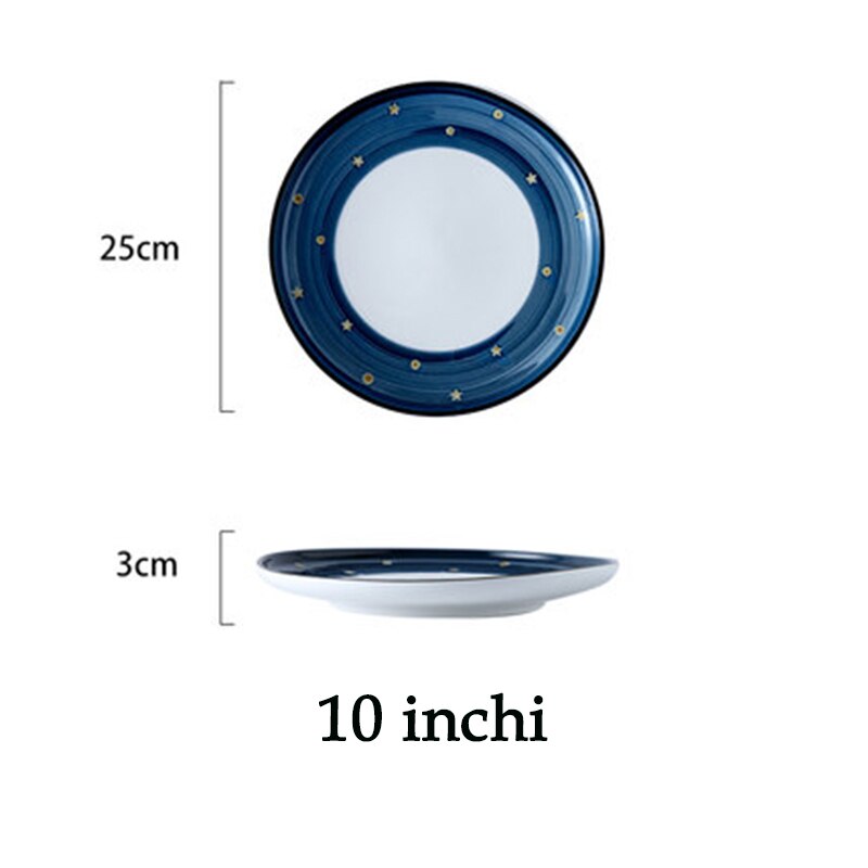 10 inch starry sky ceramic plate fruit is vegetable salad dessert plate dinner steak plate household kitchen tableware: E