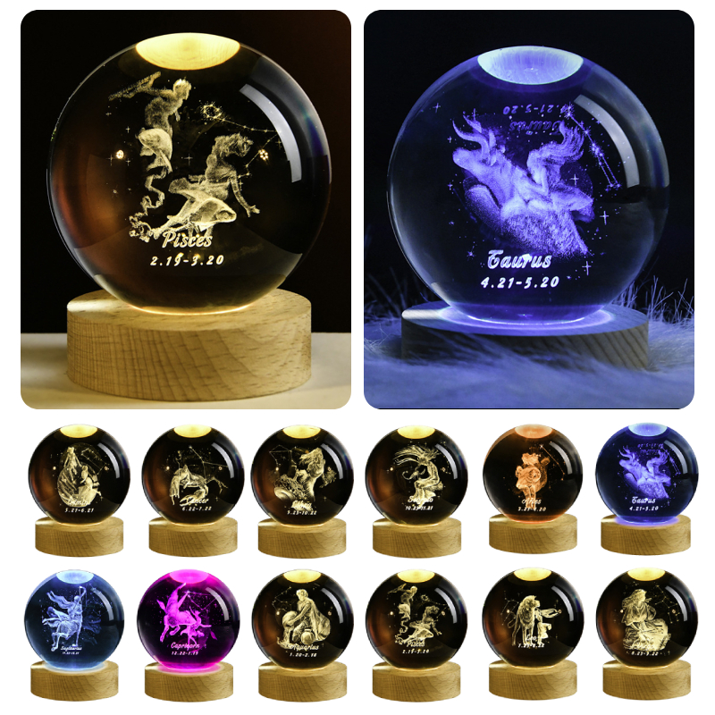Usb 3d Kristallen Bol 12 Constellatie Led Nachtlampje Decor Lichtgevende Projectoren Slaapkamer Decor Nachtlampgeschenken Voor Kinderen Paar