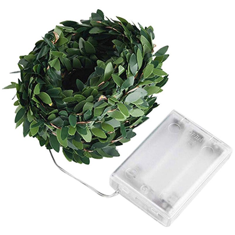 Groene bladeren guirlande lichtslinger met led, flexibele koperen kunstmatige bladeren en wijnranken voor kerstdecoratie voor bruiloften en feesten