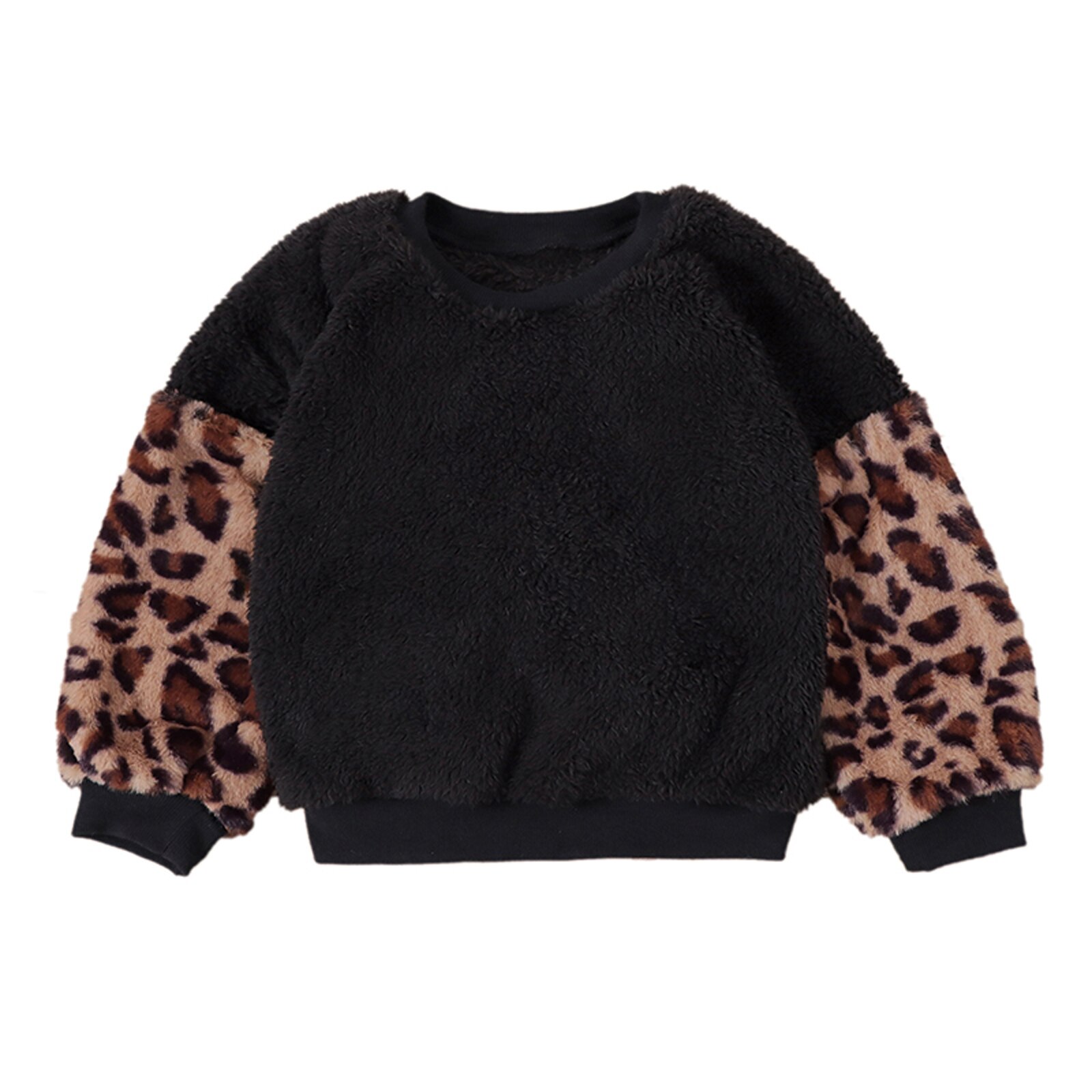 Sudaderas peludas de leopardo para niños de 2 a 7 años, suéter cálido de otoño e invierno con parches cálido: Black / 3 años