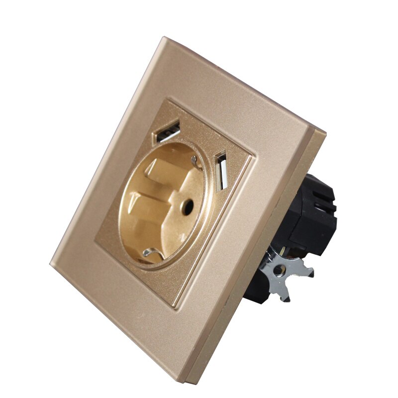 USB Wall Socket charger Double USB Port 5V 2A Usb enchufes para pared outlet Silver Acrylic LLDG-02: gold gold