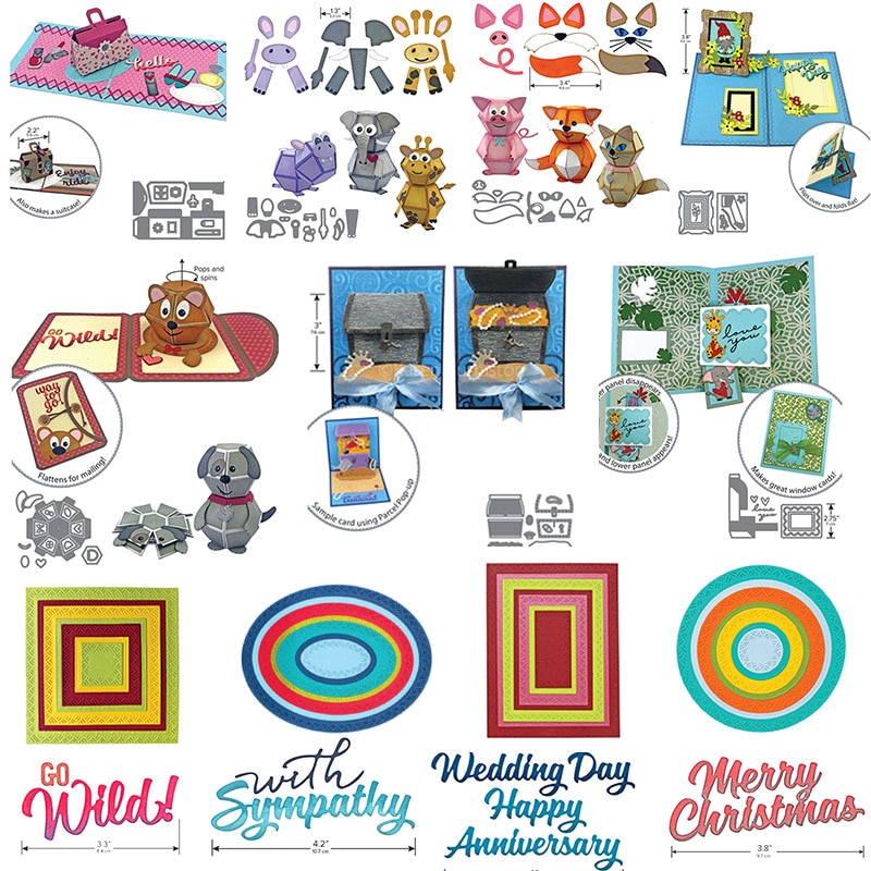 Pop Up Bitty Ball Purse Flip Frame Swap Animal Add On Crosshatch Geometry Cutting Dies for Scrapbooking Craft Cards 04