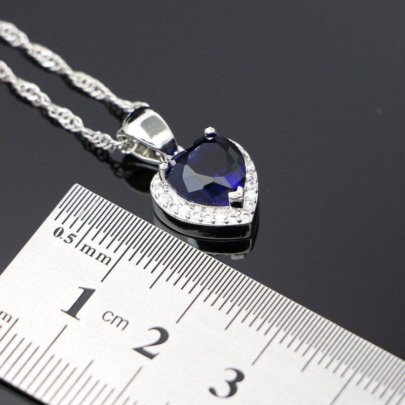 Blauw Hart Zirconia Romantische Hanger Vrouwen Bruiloft 925 Zilveren Ketting