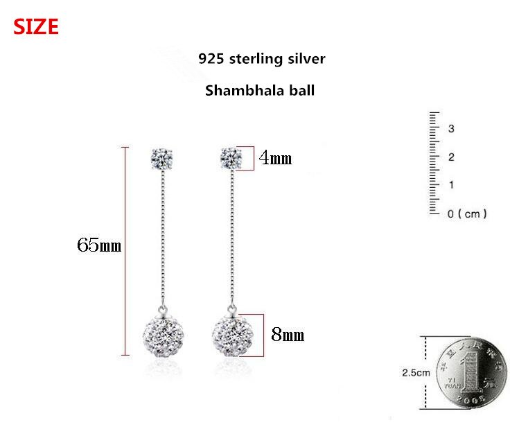 925 Sterling silber glänzend kristall Shambhala Ball damen quasten Zucht ohrringe schmuck weibliche Anti allergie
