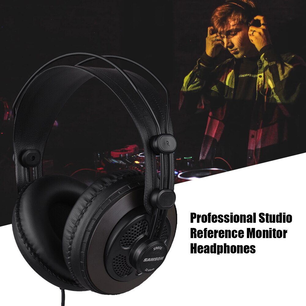 SAMSON SR850 Studio Monitor Headphones Dynamic Headset Semi-open for Recording Monitoring Game musician DJ