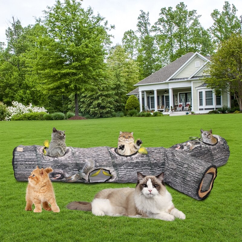 150x65x25cm Tree Style 3 Way Tunnels Tube Collapsible Kitten Play Tent Interactive Toy Maze Cat House for Rabbit Small Animals