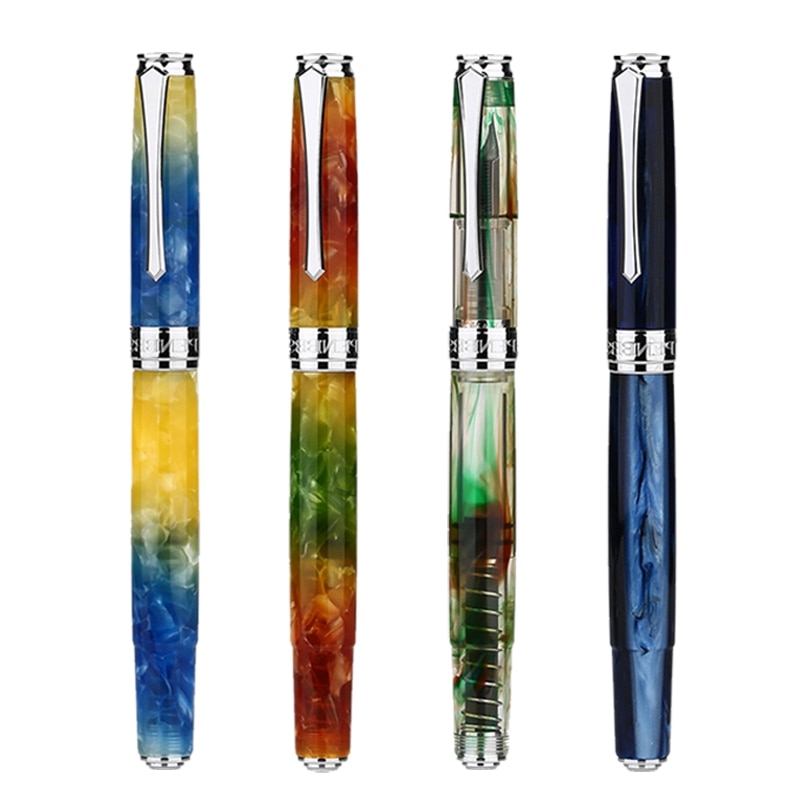 PENBBS 500 de acrílico colorido pluma estilográfica con émbolo Clip de plata Punta fina F escribir fuente bolígrafos la escuela de artículos de oficina