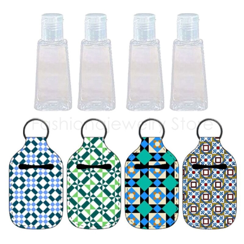 Petite bouteille de voyage vide, conteneurs rechargeables de 30ML, bouteille à rabat réutilisable, désinfectant pour les mains, porte-clé de 30ML, 4 pièces: D