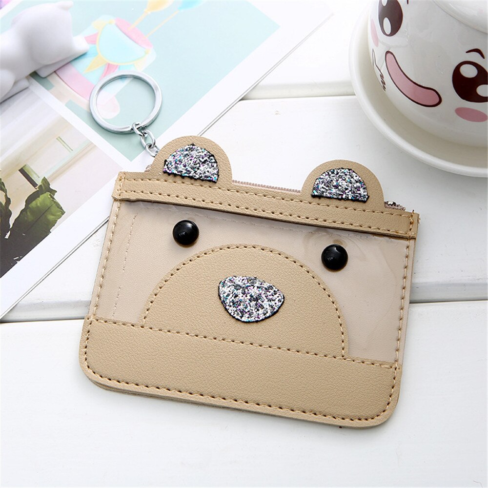 Femmes portefeuille porte-clés Faux cuir sac portefeuilles à glissière ours porte-monnaie embrayage dame PU: 4