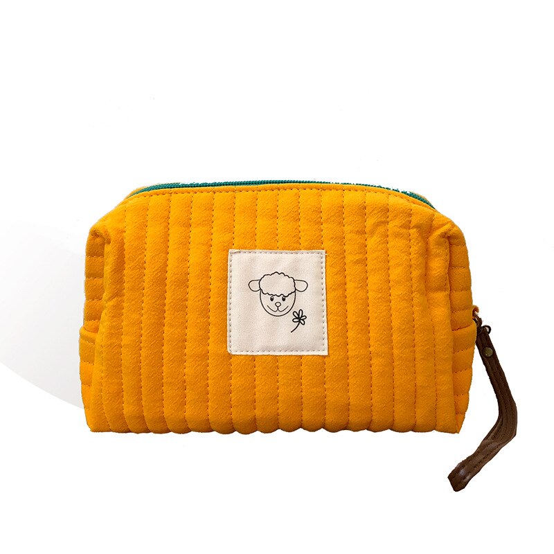 Koreaanse gewatteerde make-uptas voor dames, make-up opbergtas, draagbare toilettas, effen kleur, dames beautycase, etui voor benodigdheden: Geel
