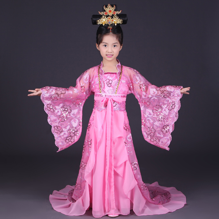 Royal Kinderen Keizerin Wu Zetian Kostuum Meisje Chinese Traditionele Dans Kleding Kids Tang-dynastie Prinses Hanfu Staart Kleding: pink / M