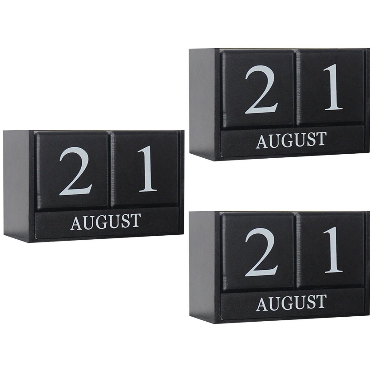 3pcs Desktop Wooden Manual Calendar Office Decoration Table Home Ornament Decor(Black): Default Title