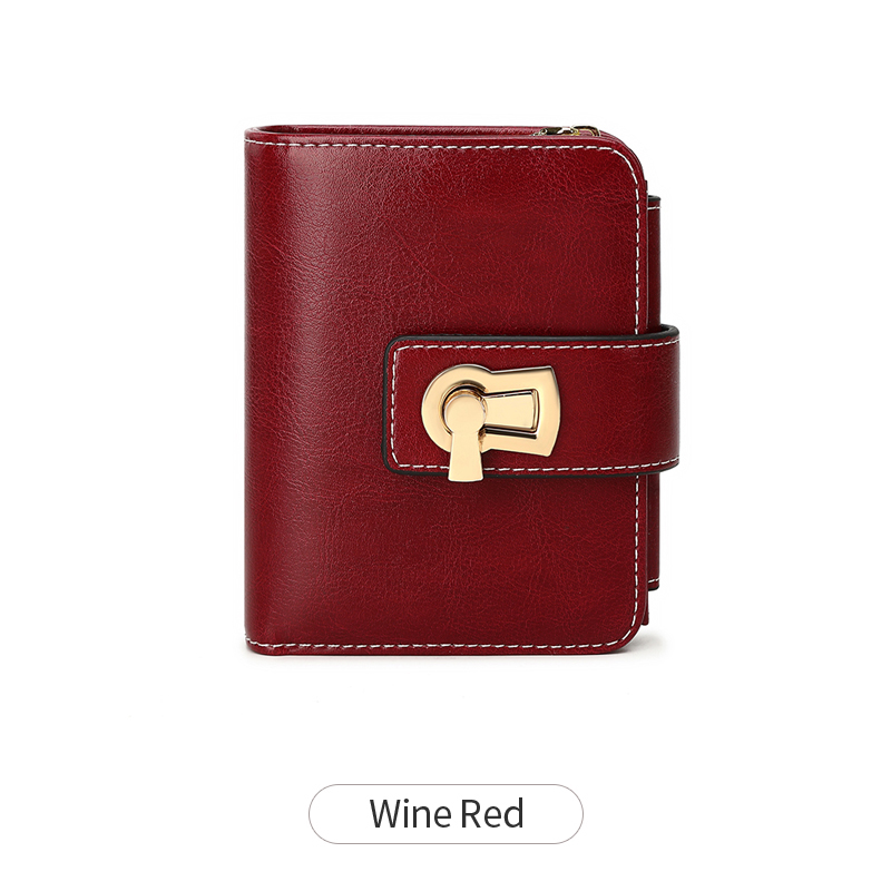 RFID Retro Women's Wallet Three fold Short Wallet PU Leather Multi functional Twist Lock Credit Card Wallet and Wallet: Burgundy