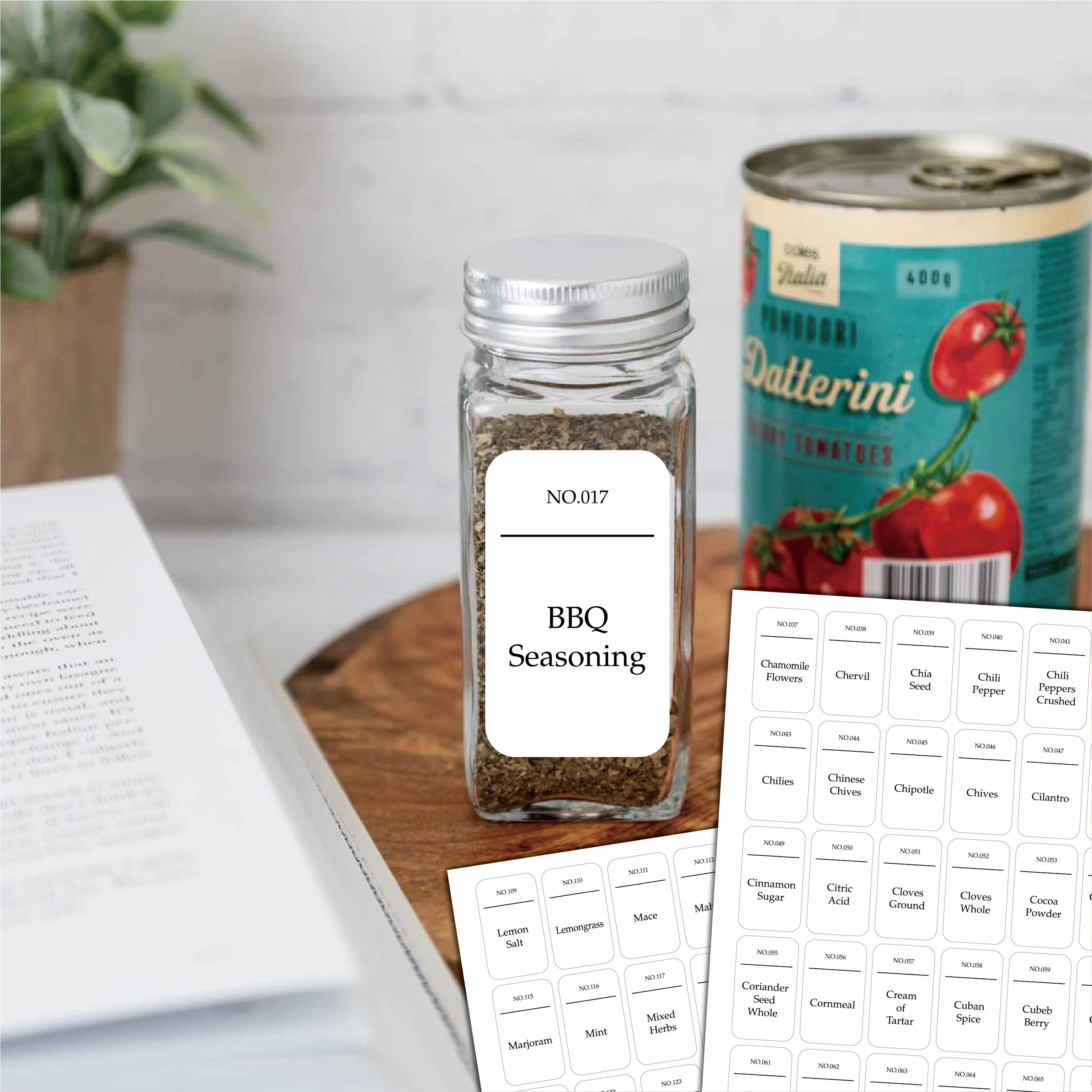 Etiquetas para tarros de especias preimpresas, pegatinas impermeables para tarros de cocina, etiquetas autoadhesivas para latas, etiqueta para tarros de almacenamiento de especias, 216
