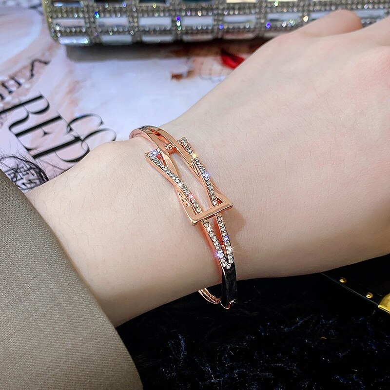 Geometric Crystal Bracelet Bangles For Women Gold Silver Color Cuff Bracelet Jewelry Fine Arm Bracelets