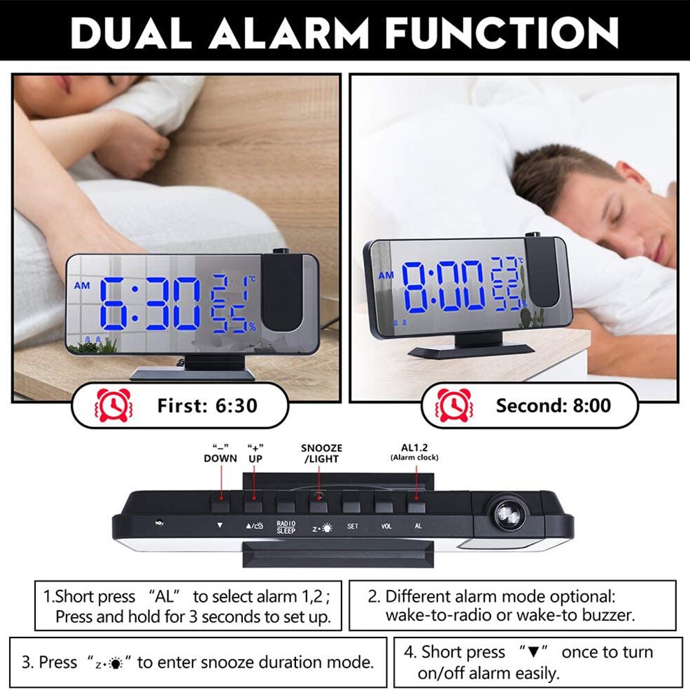 Led Digital Projection Alarm Clock Electronic Desktop Clock Usb Charge Radio Time Projector Snooze Function Bedside Time Display
