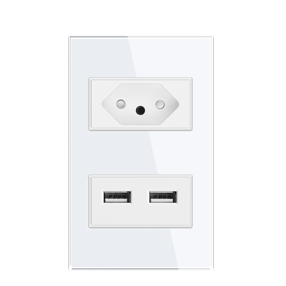 Brasilien 10a 20a Steckdose 2 Stifte See AC 118 mm * 72 mm gehärtete Glassteckdose mit USB und Typ-C, BR USB-Wandsteckdose: Anderes / 85-220 V