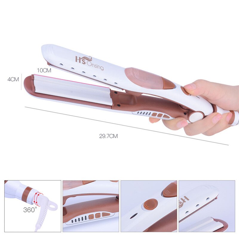 2 In 1 Ceramic Steam Straightening Iron Brush Curling LED Display Hair Straightener Temperature Control Flat Iron Hair Styler