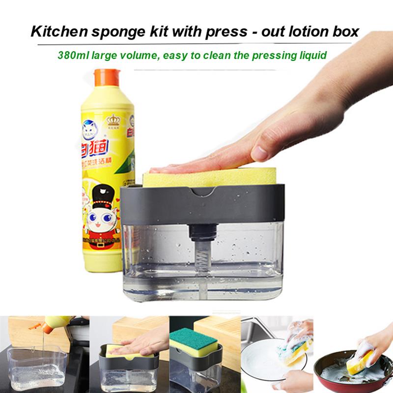 2-In-1 Soap Pump Dispenser With Sponge Holder Liquid Dispenser Container Hand Press Soap Organizer Kitchen Cleaner Tools