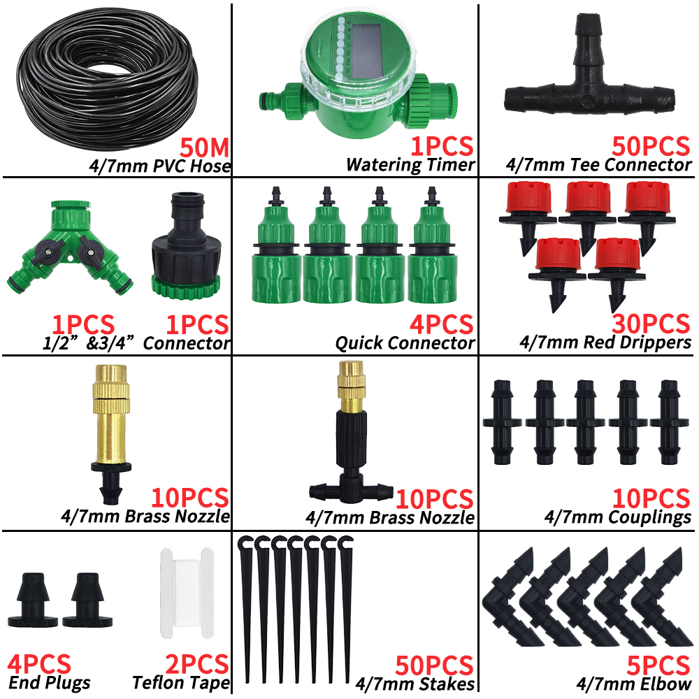 5-50M Giardino micro Irrigazione a goccia Sistema di irrigazione automatica kit controllore Timer Nebbia fai da te Raffreddamento a spruzzo per piante in vaso