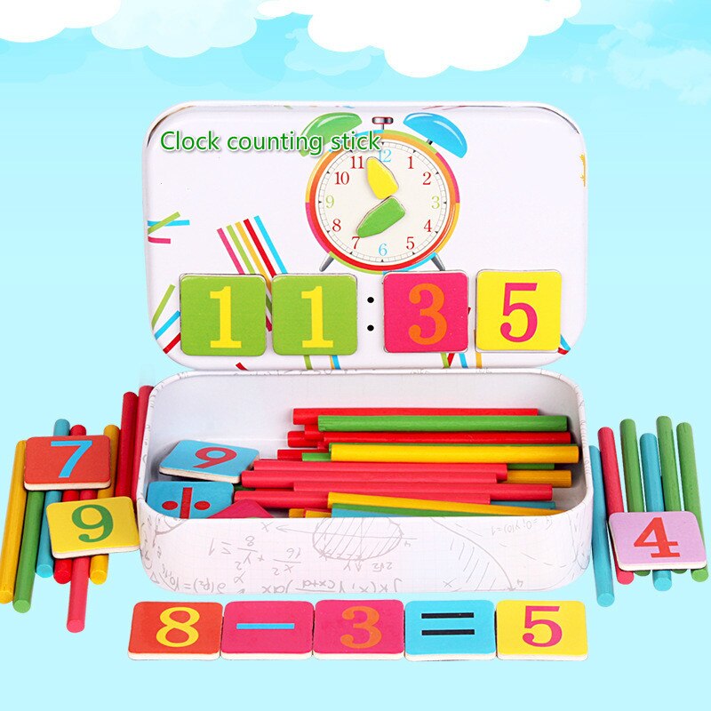 Early Education Of Wooden Magnetic Building Block Clock Number Stick Multi-function Wooden Arithmetic Learning Box For Children